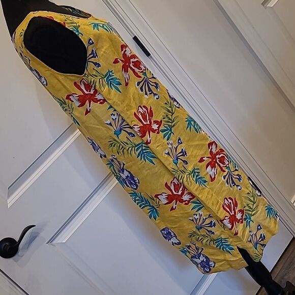 GW Studio Vintage Linen Yellow Floral Shift Dress - Picture 2 of 7